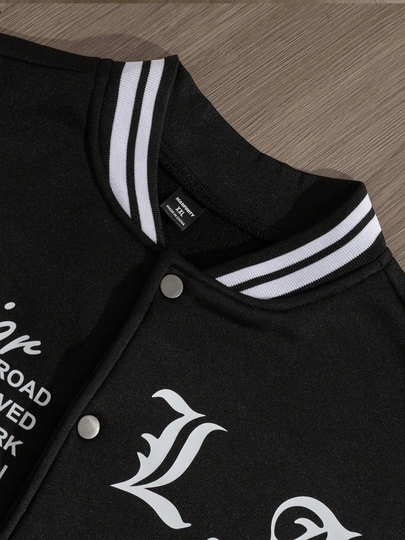 Jaqueta de beisebol masculina Manfinity EMRG com estampa simples e manga comprida para uso diário, jaqueta masculina, roupas masculinas, jaquetas para homens