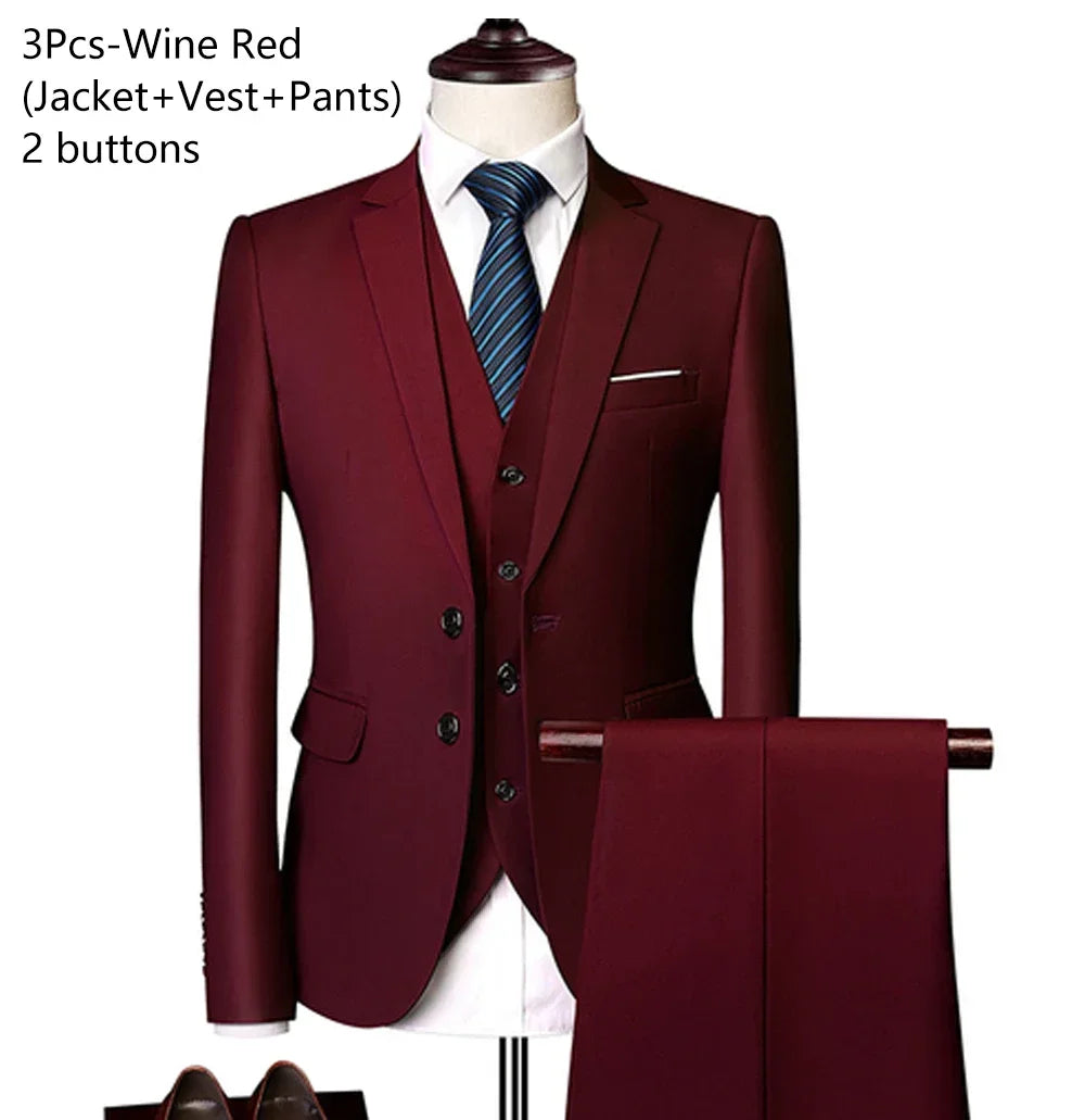 Ternos masculinos elegantes, 3 peças, 2 conjuntos de blazers, jaquetas, coletes, calças, luxo, clássico, 2025, casacos formais, trajes coreanos