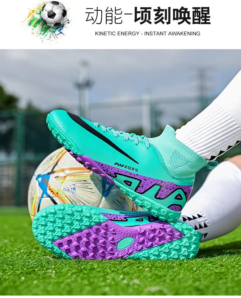 Novos calçados de futebol masculinos para atividades ao ar livre, antiderrapantes, chuteiras profissionais de futebol, cano alto, calçados de treinamento, envio direto, grama, mais vendidos