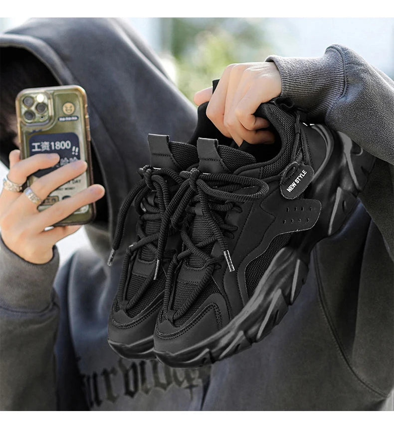 Tênis masculino casual respirável com sola grossa para corrida ao ar livre Four Seasons, novo tênis masculino com sola macia e confortável