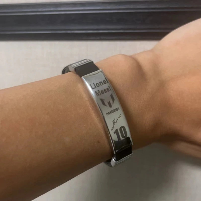 Pulseira de silicone de aço inoxidável HNSP Lionel Messi Cristiano Ronaldo Neymar, estrela do futebol, para homens, acessório de futebol para meninos, presente