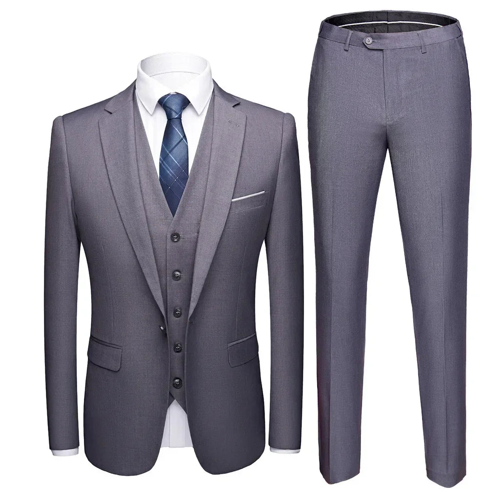 Ternos masculinos elegantes, 3 peças, 2 conjuntos de blazers, jaquetas, coletes, calças, luxo, clássico, 2025, casacos formais, trajes coreanos