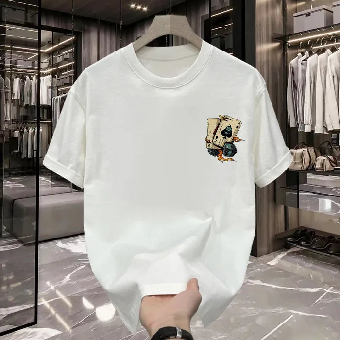 Camisa masculina de manga curta estampada em algodão, nova moda 2025, casual, gola redonda, 100% algodão