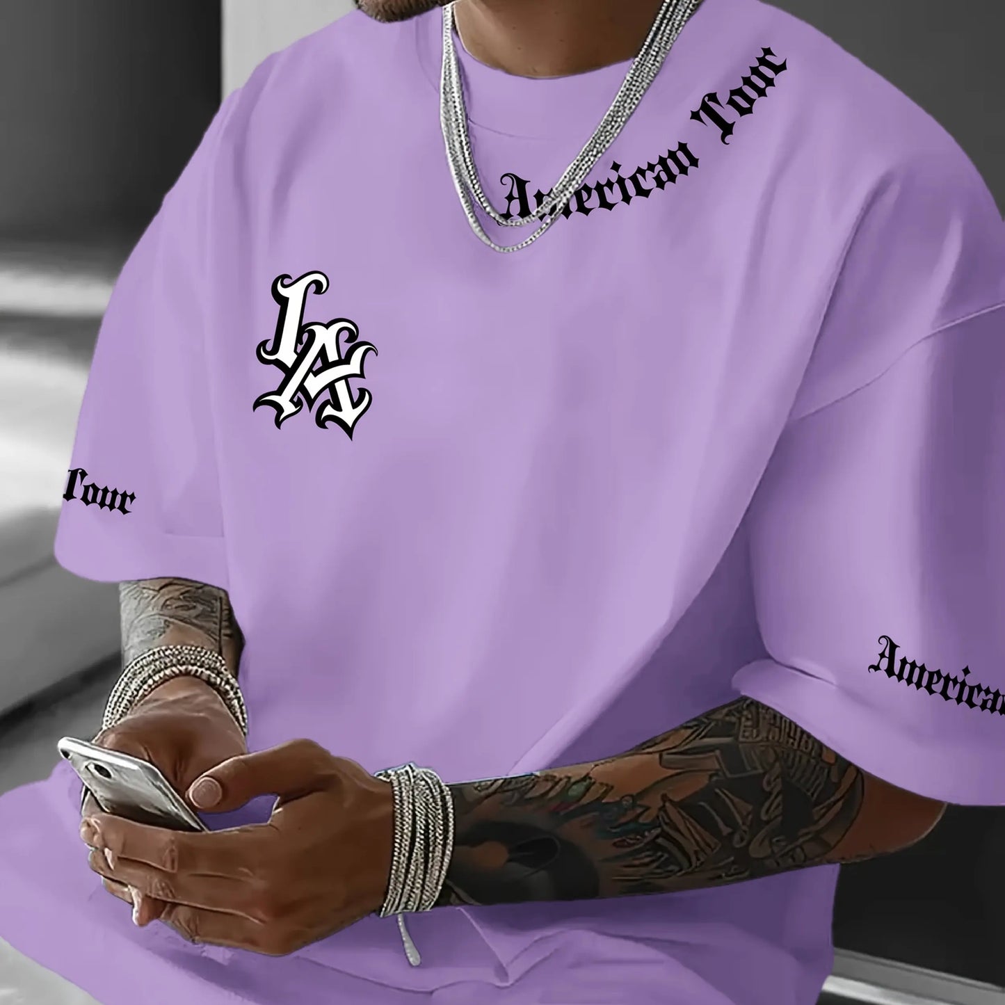 Camiseta esportiva casual com estampa de letras LA, manga curta, unissex, casual, uso diário, camiseta masculina