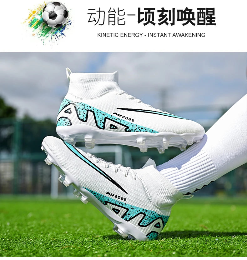 Novos calçados de futebol masculinos para atividades ao ar livre, antiderrapantes, chuteiras profissionais de futebol, cano alto, calçados de treinamento, envio direto, grama, mais vendidos