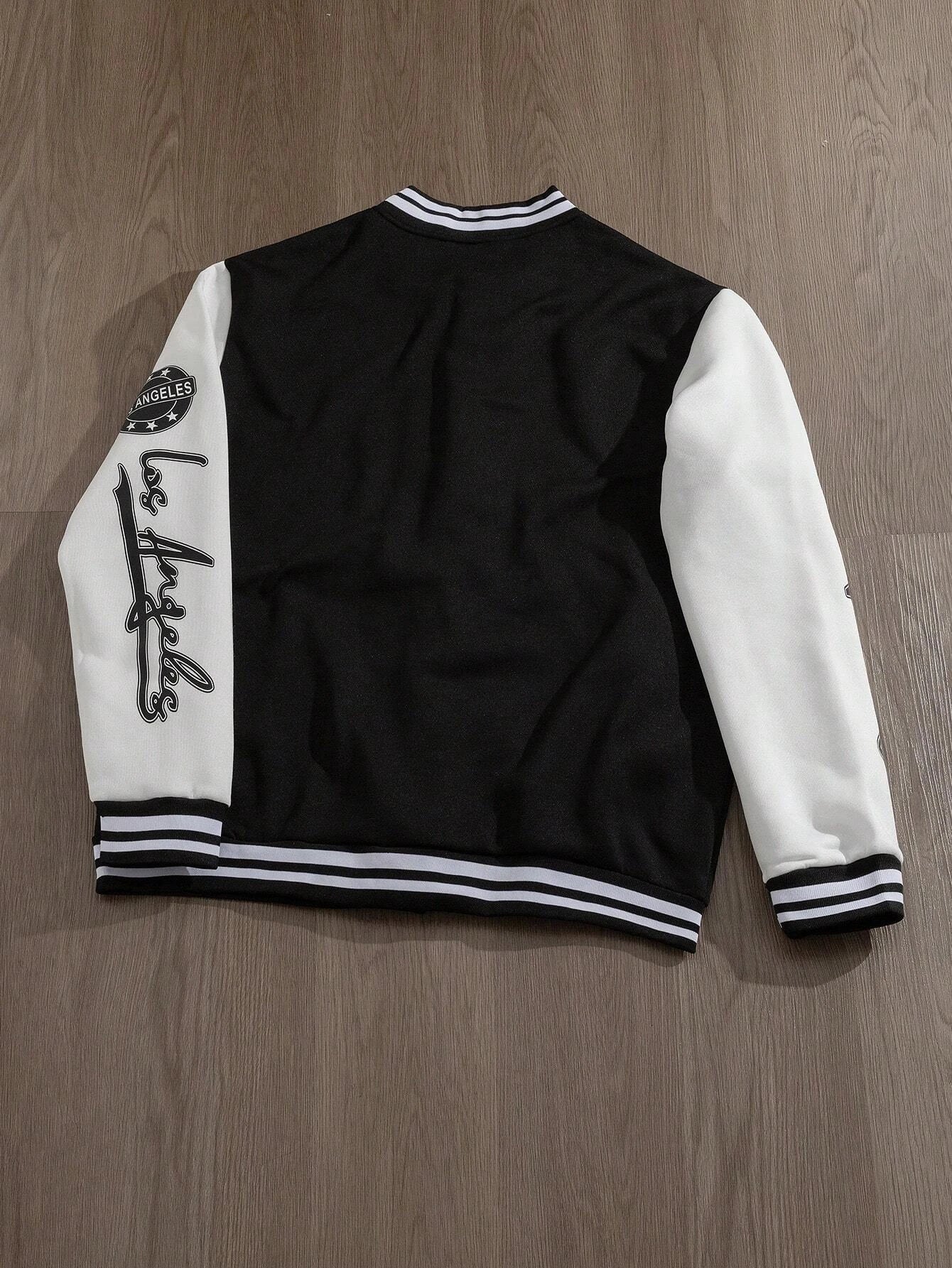 Jaqueta de beisebol masculina Manfinity EMRG com estampa simples e manga comprida para uso diário, jaqueta masculina, roupas masculinas, jaquetas para homens