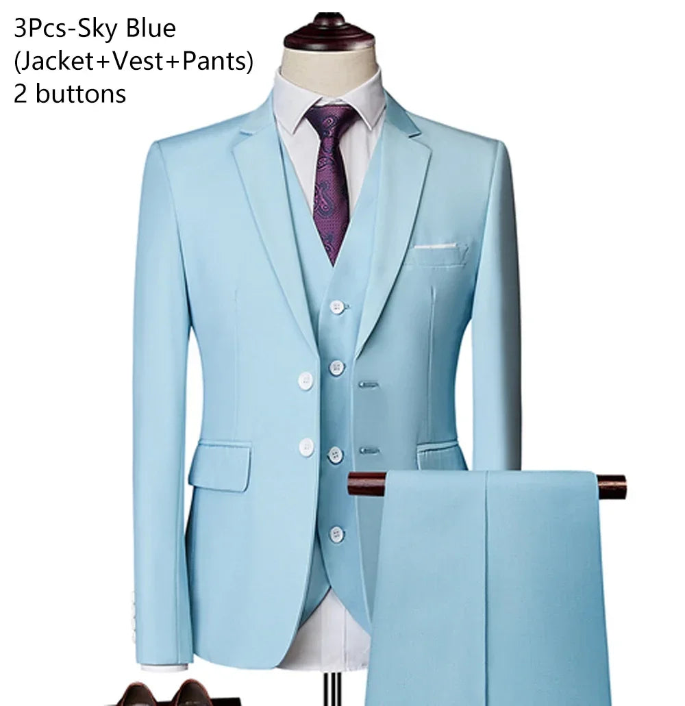 Ternos masculinos elegantes, 3 peças, 2 conjuntos de blazers, jaquetas, coletes, calças, luxo, clássico, 2025, casacos formais, trajes coreanos