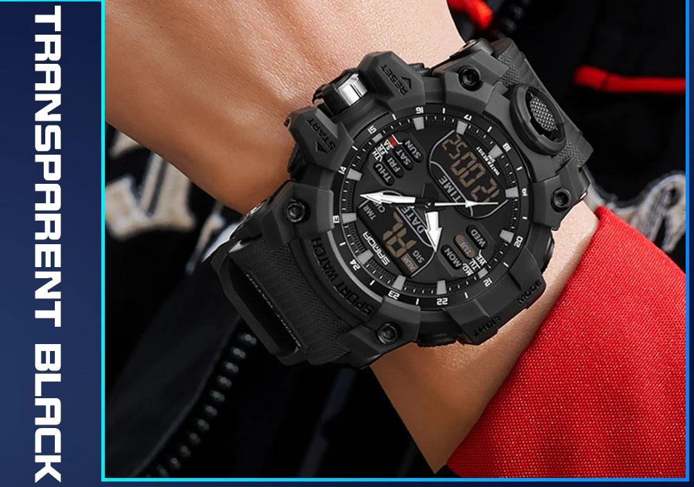 SANDA Relógio Eletrônico Masculino Estilo G Luxo Esportes ao Ar Livre LED Analógico Digital Cronógrafo Militar Display Duplo 50M À Prova D'Água