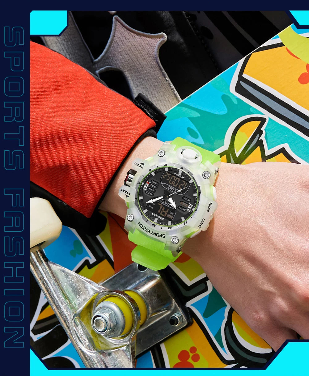 SANDA Relógio Eletrônico Masculino Estilo G Luxo Esportes ao Ar Livre LED Analógico Digital Cronógrafo Militar Display Duplo 50M À Prova D'Água