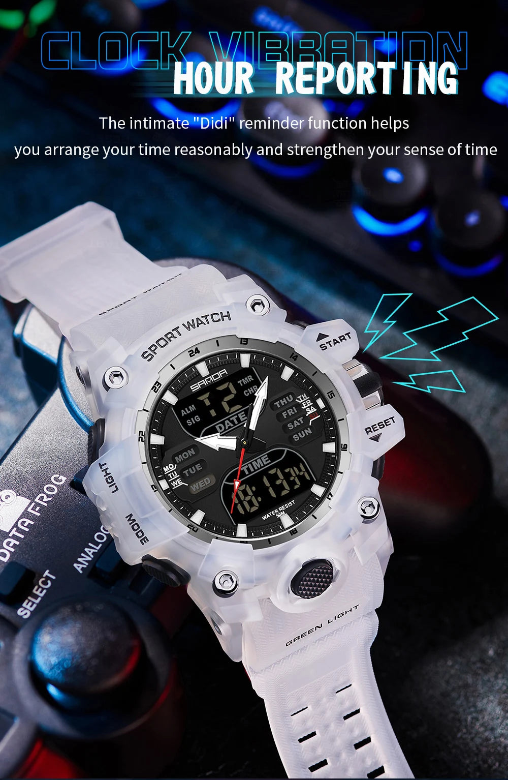 SANDA Relógio Eletrônico Masculino Estilo G Luxo Esportes ao Ar Livre LED Analógico Digital Cronógrafo Militar Display Duplo 50M À Prova D'Água