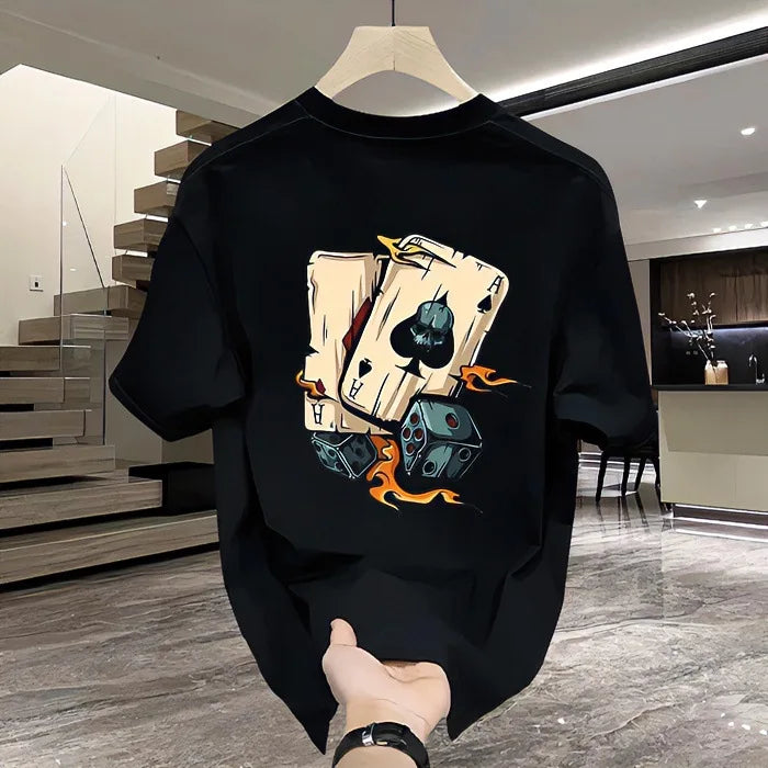 Camisa masculina de manga curta estampada em algodão, nova moda 2025, casual, gola redonda, 100% algodão