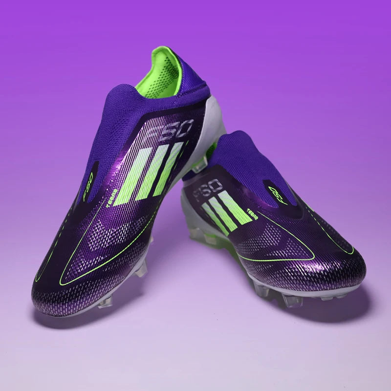 Chuteiras de futebol masculinas QQ-F50 Pro sem cadarço TF/FG para treinamento, tênis de futebol antiderrapantes para gramado juvenil, tamanho 35-45