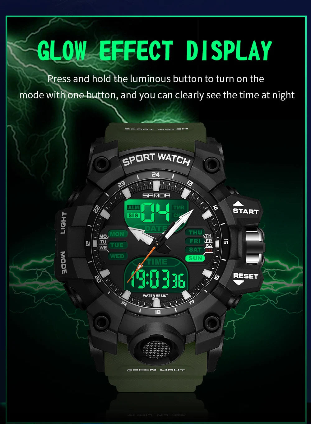 SANDA Relógio Eletrônico Masculino Estilo G Luxo Esportes ao Ar Livre LED Analógico Digital Cronógrafo Militar Display Duplo 50M À Prova D'Água