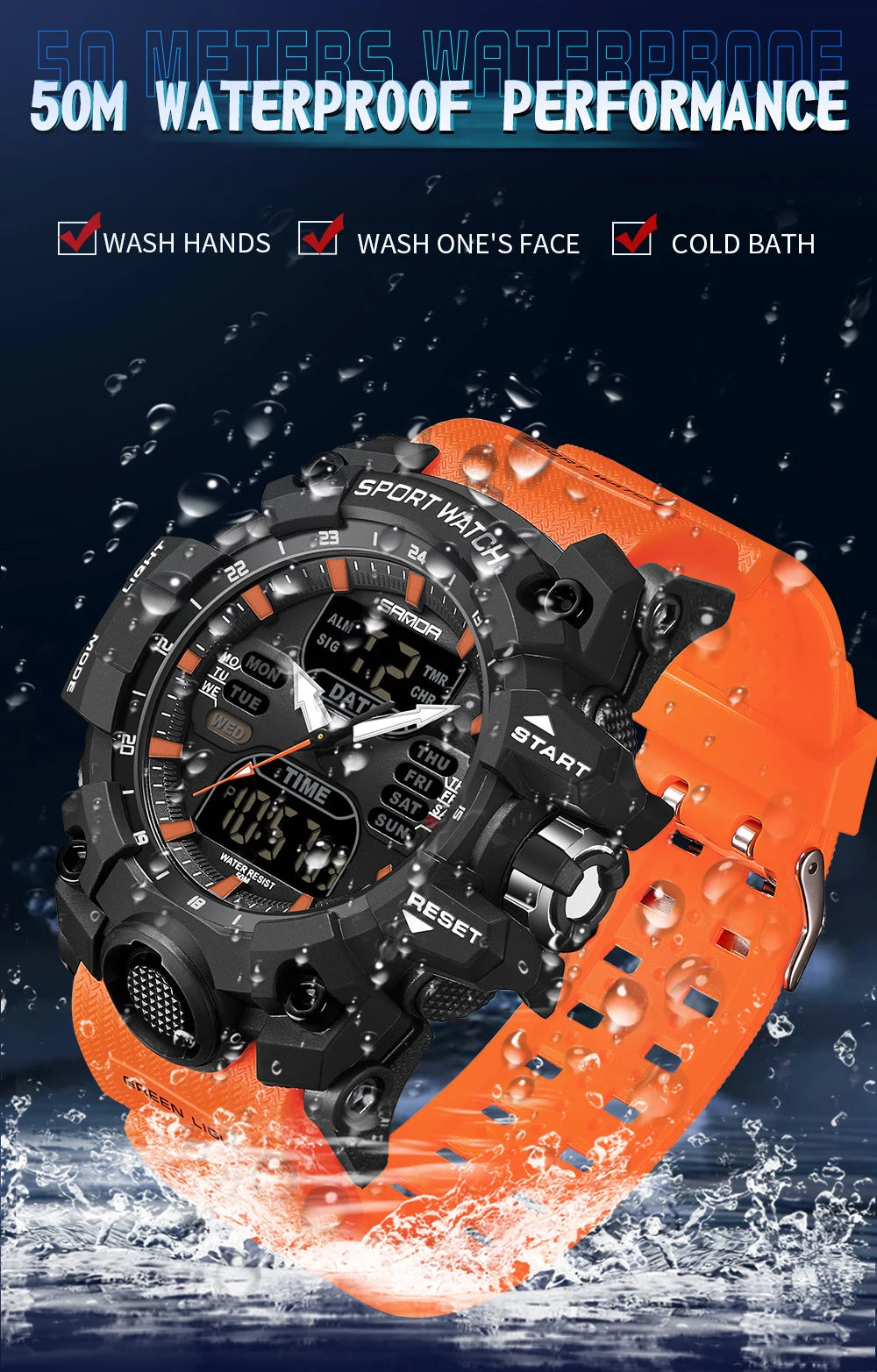 SANDA Relógio Eletrônico Masculino Estilo G Luxo Esportes ao Ar Livre LED Analógico Digital Cronógrafo Militar Display Duplo 50M À Prova D'Água