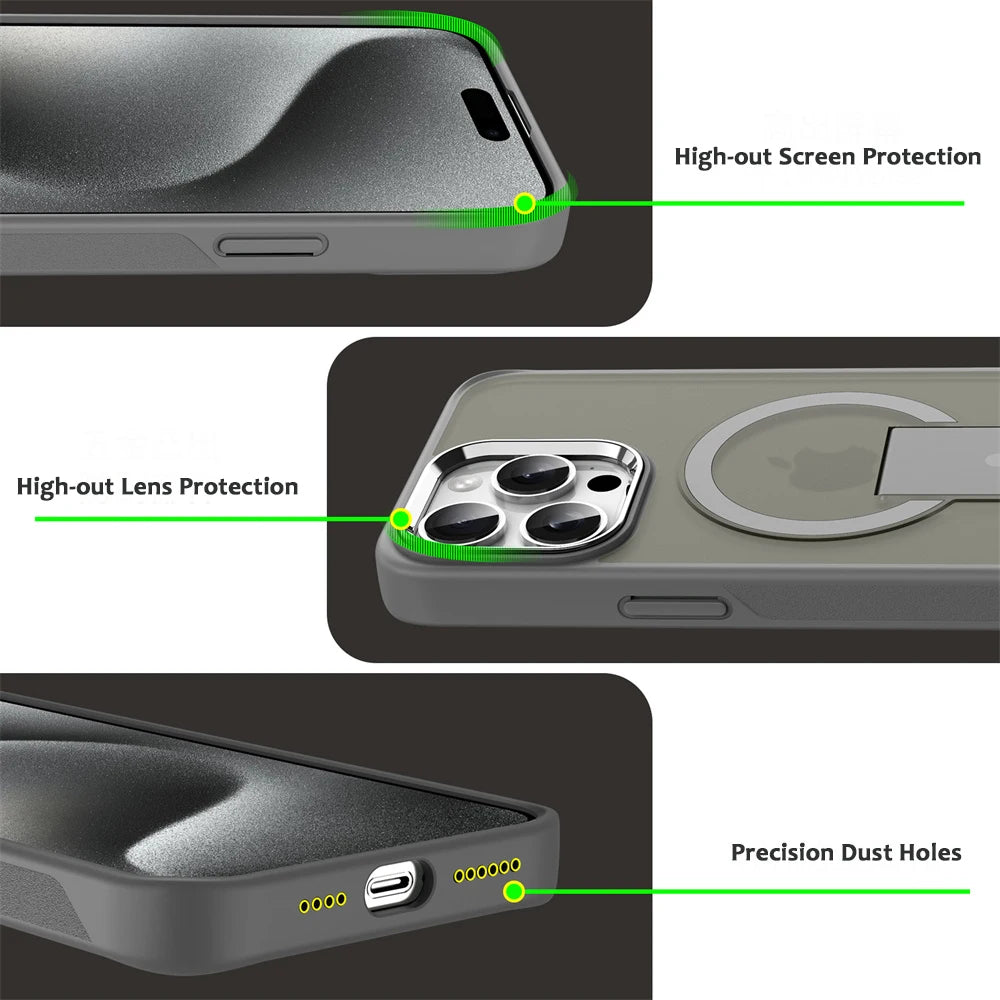 Capa de celular magnética dobrável Magsafe de luxo para iPhone 16, 15, 14 Plus, 13, 12, 11 Pro Max, capa traseira translúcida fosca