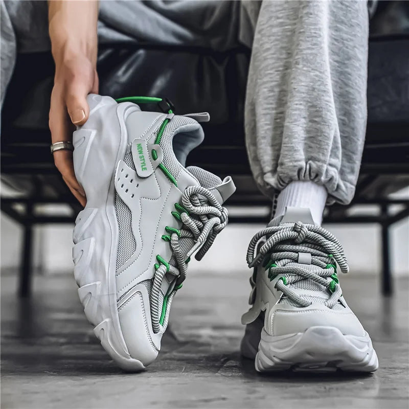 Tênis masculino casual respirável com sola grossa para corrida ao ar livre Four Seasons, novo tênis masculino com sola macia e confortável