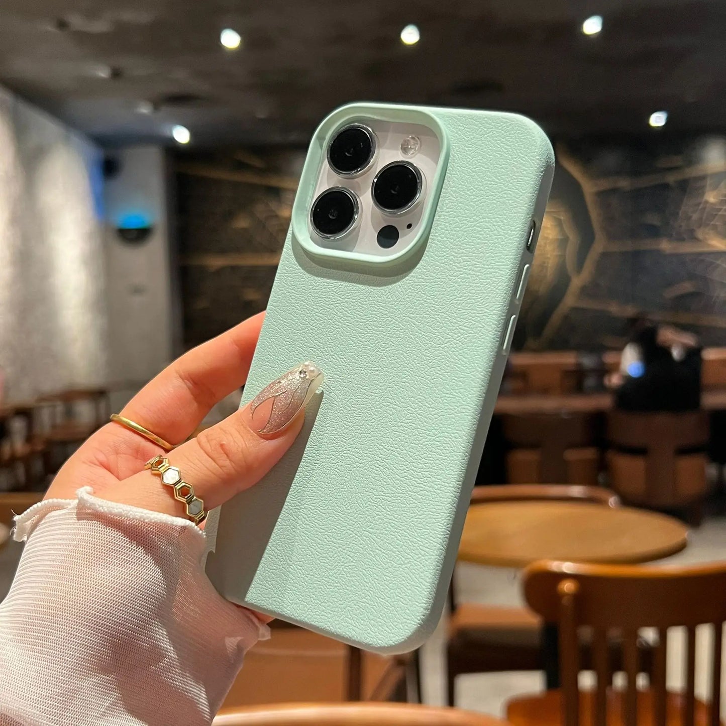 Capa de celular luxuosa de couro com linhas de lichia e silicone para iPhone 16, 15, 14, 13, 12, 11 Pro Max, X, XS, XR Max Plus, macia e à prova de choque, capa completa