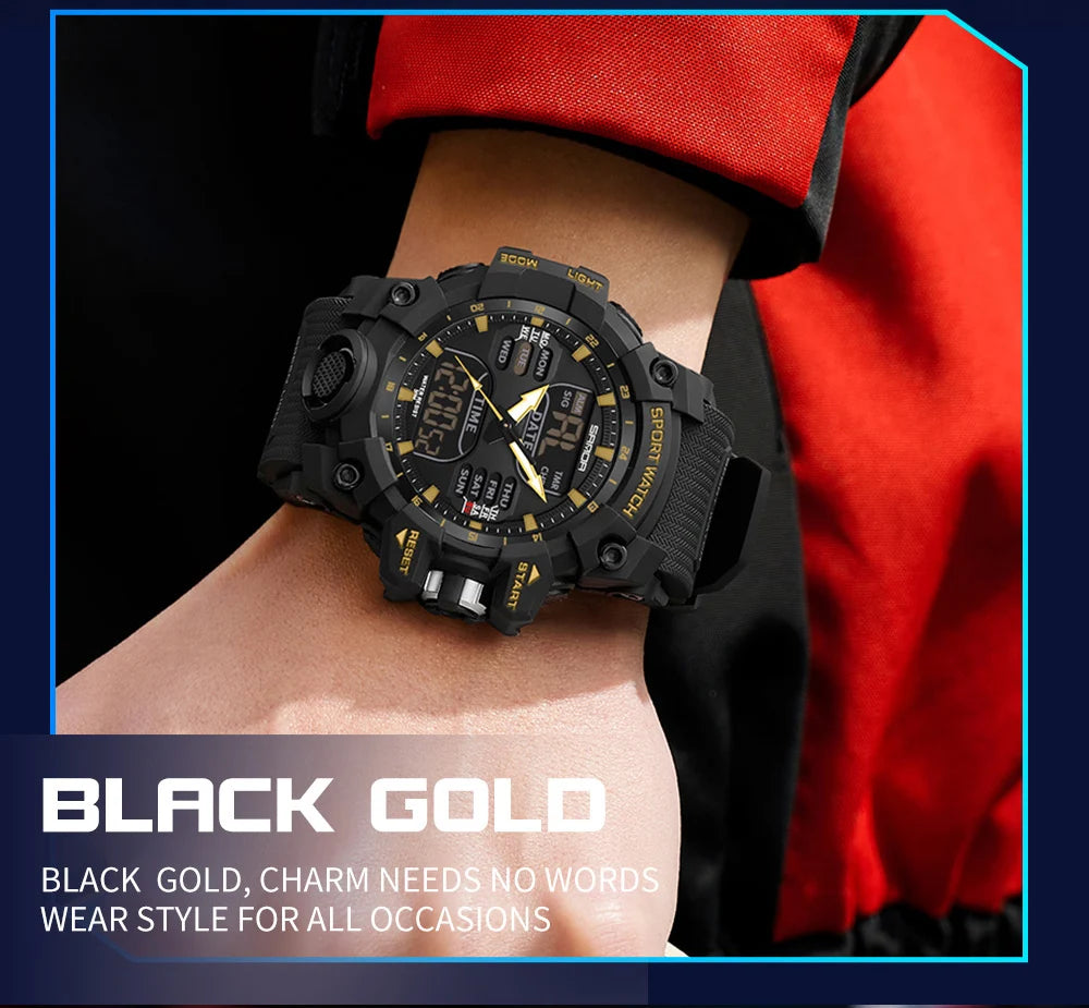 SANDA Relógio Eletrônico Masculino Estilo G Luxo Esportes ao Ar Livre LED Analógico Digital Cronógrafo Militar Display Duplo 50M À Prova D'Água