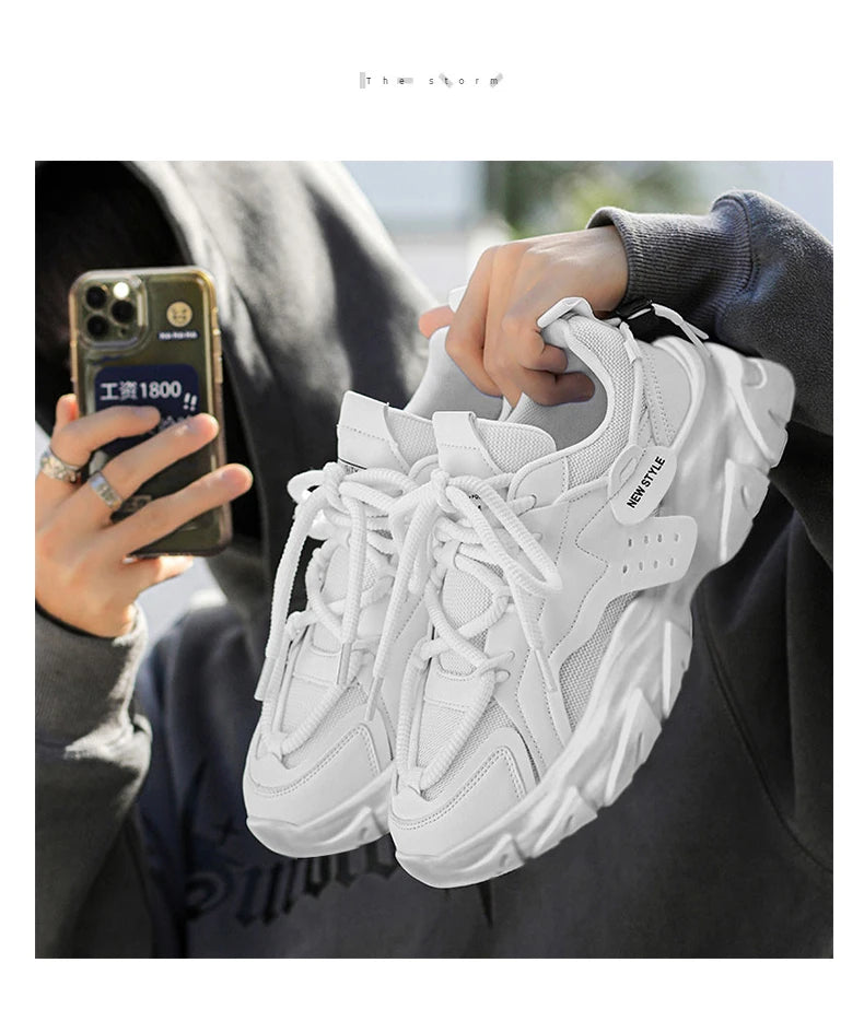 Tênis masculino casual respirável com sola grossa para corrida ao ar livre Four Seasons, novo tênis masculino com sola macia e confortável