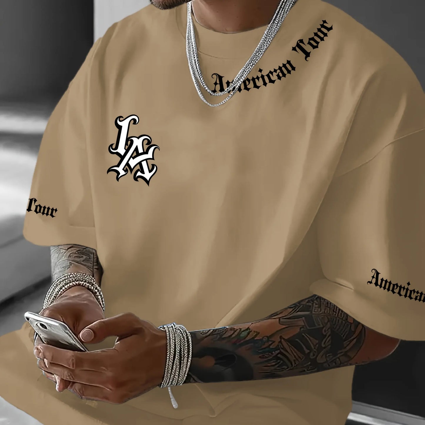 Camiseta esportiva casual com estampa de letras LA, manga curta, unissex, casual, uso diário, camiseta masculina