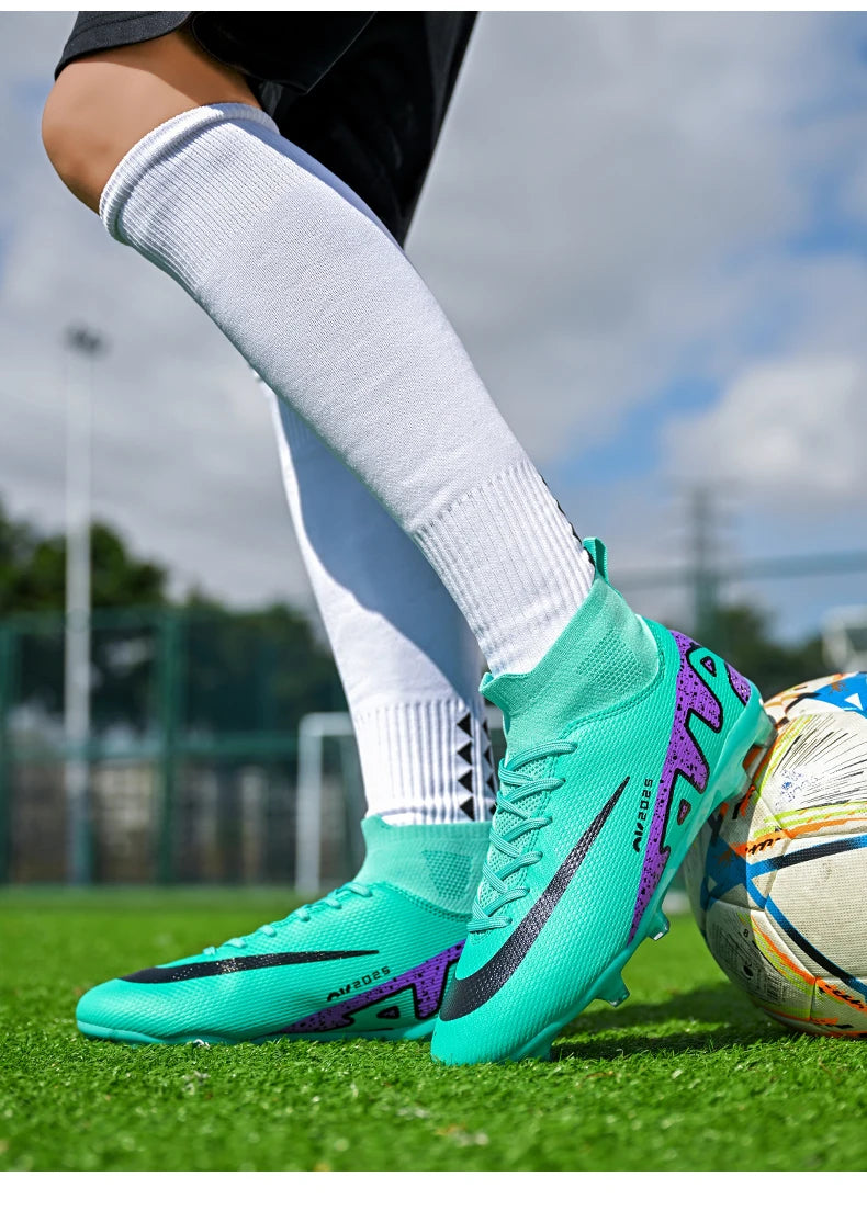Novos calçados de futebol masculinos para atividades ao ar livre, antiderrapantes, chuteiras profissionais de futebol, cano alto, calçados de treinamento, envio direto, grama, mais vendidos