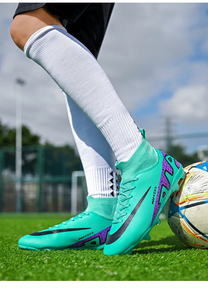 Novos calçados de futebol masculinos para atividades ao ar livre, antiderrapantes, chuteiras profissionais de futebol, cano alto, calçados de treinamento, envio direto, grama, mais vendidos