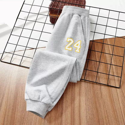 Calça de moletom infantil de basquete com número para meninos, primavera/outono, calças compridas esportivas para corrida
