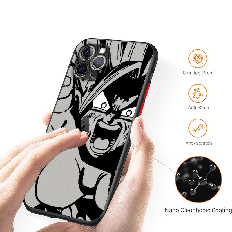 Capa de celular luxuosa D-Dragon Ball Goku fosca translúcida para Apple iPhone 15 14 13 12 11 XS XR X 8 7 SE Pro Max Plus Mini Funda