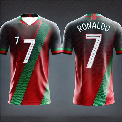 Camisa esportiva infantil e adulta Ronaldo nº 7, camiseta respirável para futebol ao ar livre, corrida, musculação, treinamento, roupa