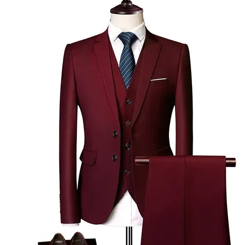 Ternos masculinos elegantes, 3 peças, 2 conjuntos de blazers, jaquetas, coletes, calças, luxo, clássico, 2025, casacos formais, trajes coreanos