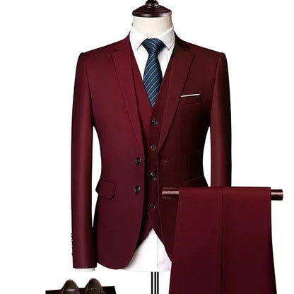 Ternos masculinos elegantes, 3 peças, 2 conjuntos de blazers, jaquetas, coletes, calças, luxo, clássico, 2025, casacos formais, trajes coreanos