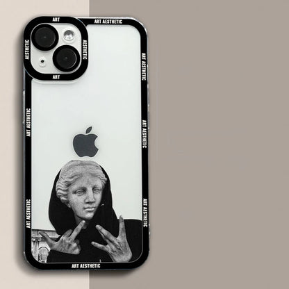 Capa de celular transparente David Mona Lisa com estética da Great Art para iPhone 16, 15, 14, 13, 12, 11 Pro Max, 16E Mini XS X SE2, 7, 8 Plus