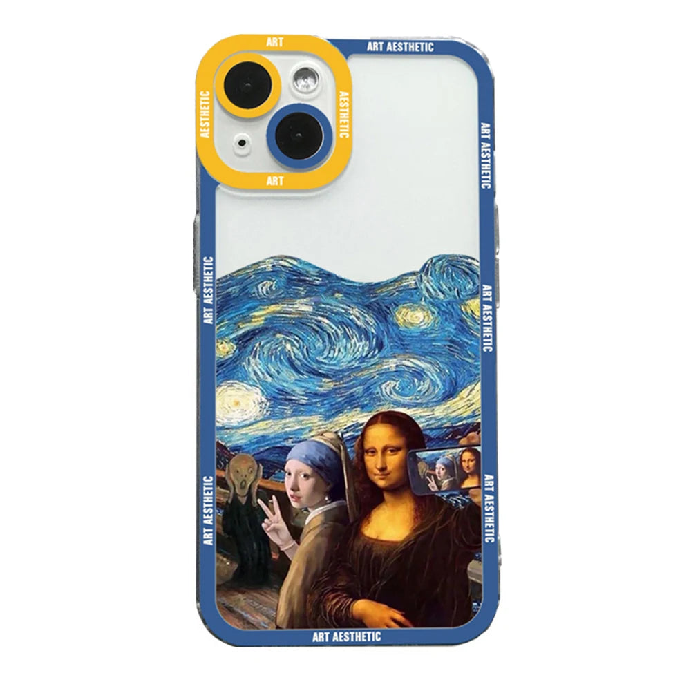 Capa de celular transparente David Mona Lisa com estética da Great Art para iPhone 16, 15, 14, 13, 12, 11 Pro Max, 16E Mini XS X SE2, 7, 8 Plus
