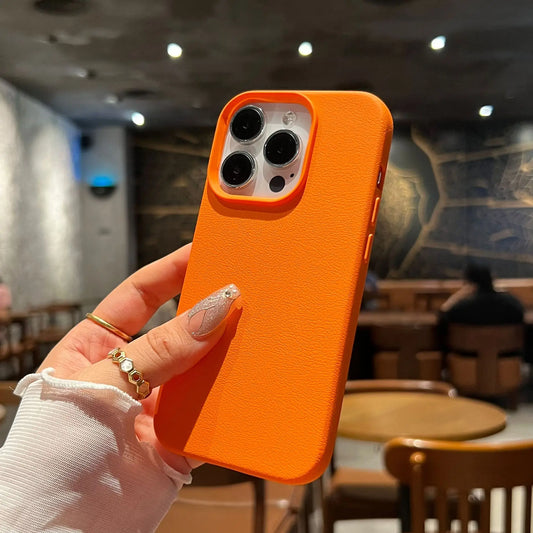 Capa de celular luxuosa de couro com linhas de lichia e silicone para iPhone 16, 15, 14, 13, 12, 11 Pro Max, X, XS, XR Max Plus, macia e à prova de choque, capa completa