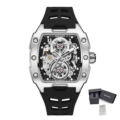 MEGIR Relógio Mecânico Masculino de Marca Top Fashion, Esportivo, Oco, Automático, Relógio de Pulso Luminoso, À Prova D'Água