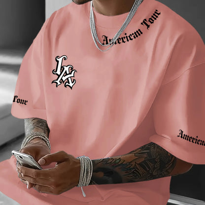 Camiseta esportiva casual com estampa de letras LA, manga curta, unissex, casual, uso diário, camiseta masculina