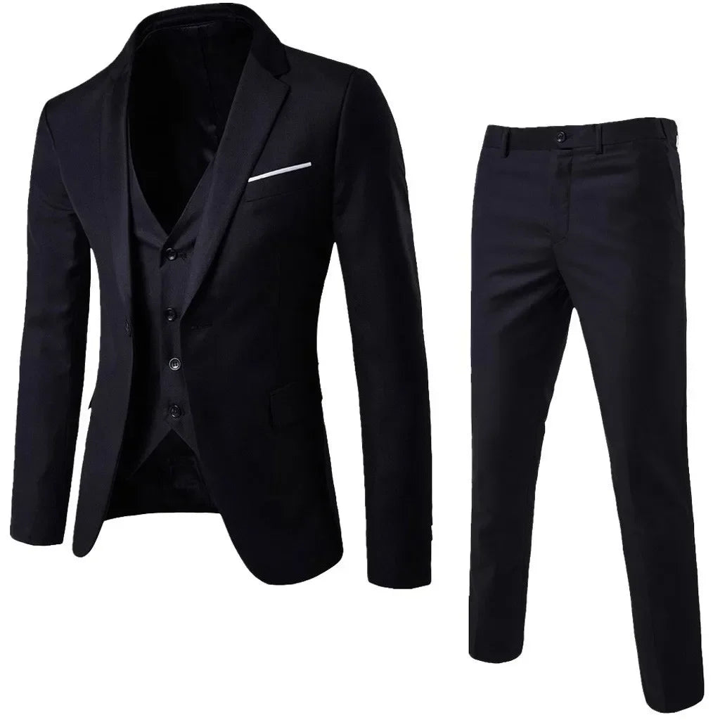 Ternos masculinos elegantes, 3 peças, 2 conjuntos de blazers, jaquetas, coletes, calças, luxo, clássico, 2025, casacos formais, trajes coreanos
