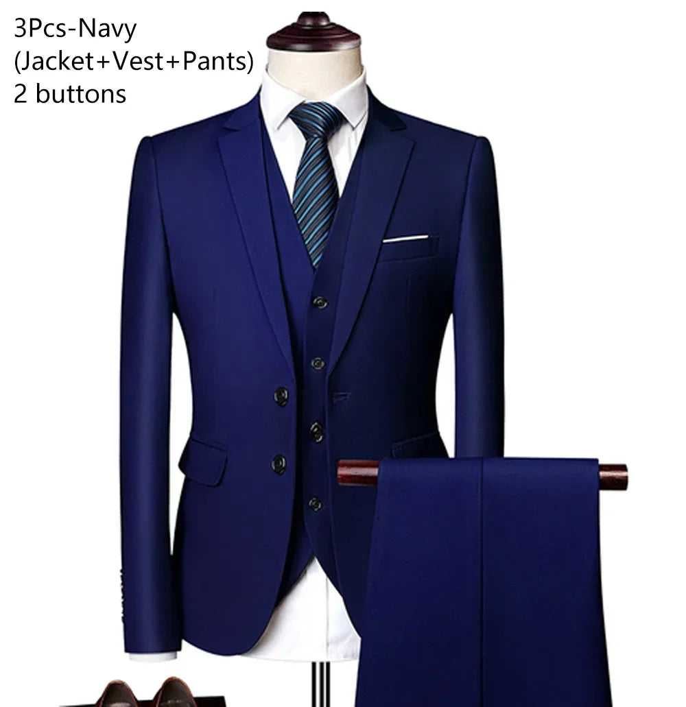 Ternos masculinos elegantes, 3 peças, 2 conjuntos de blazers, jaquetas, coletes, calças, luxo, clássico, 2025, casacos formais, trajes coreanos