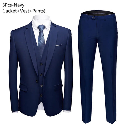 Ternos masculinos elegantes, 3 peças, 2 conjuntos de blazers, jaquetas, coletes, calças, luxo, clássico, 2025, casacos formais, trajes coreanos