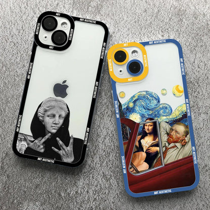 Capa de celular transparente David Mona Lisa com estética da Great Art para iPhone 16, 15, 14, 13, 12, 11 Pro Max, 16E Mini XS X SE2, 7, 8 Plus