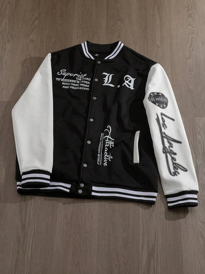 Jaqueta de beisebol masculina Manfinity EMRG com estampa simples e manga comprida para uso diário, jaqueta masculina, roupas masculinas, jaquetas para homens