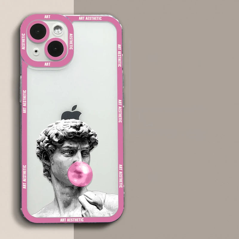 Capa de celular transparente David Mona Lisa com estética da Great Art para iPhone 16, 15, 14, 13, 12, 11 Pro Max, 16E Mini XS X SE2, 7, 8 Plus