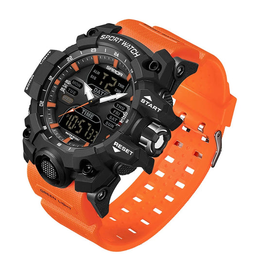 SANDA Relógio Eletrônico Masculino Estilo G Luxo Esportes ao Ar Livre LED Analógico Digital Cronógrafo Militar Display Duplo 50M À Prova D'Água