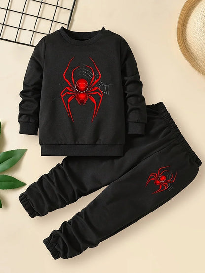 Conjunto de roupas infantis de outono para meninos e meninas, moletom com estampa Spider, blusa e calça, 2 peças, terno de manga comprida, agasalho