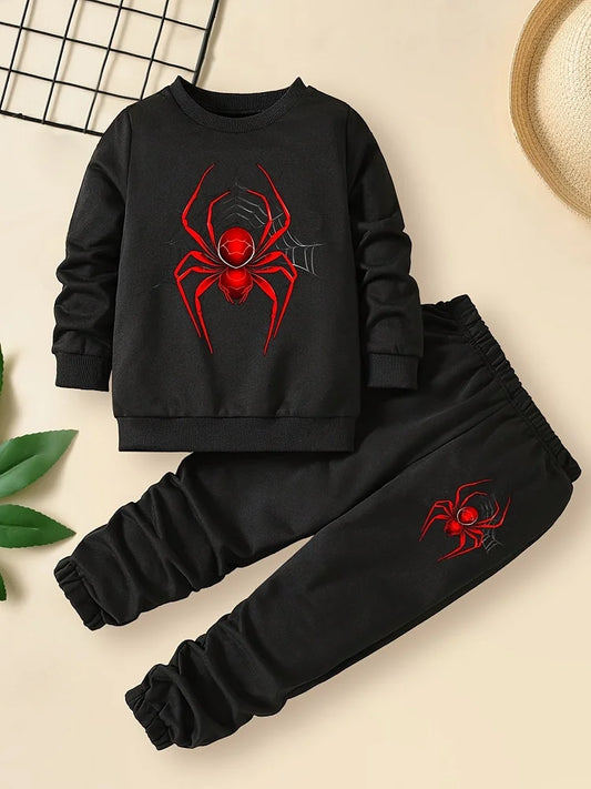 Conjunto de roupas infantis de outono para meninos e meninas, moletom com estampa Spider, blusa e calça, 2 peças, terno de manga comprida, agasalho