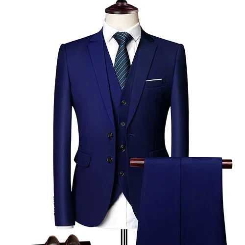 Ternos masculinos elegantes, 3 peças, 2 conjuntos de blazers, jaquetas, coletes, calças, luxo, clássico, 2025, casacos formais, trajes coreanos