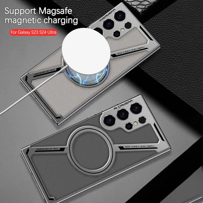 Capa de celular de couro liso com revestimento de luxo para Samsung Galaxy S25 S24 S23 Ultra Magsafe, capa protetora magnética com carregamento sem fio