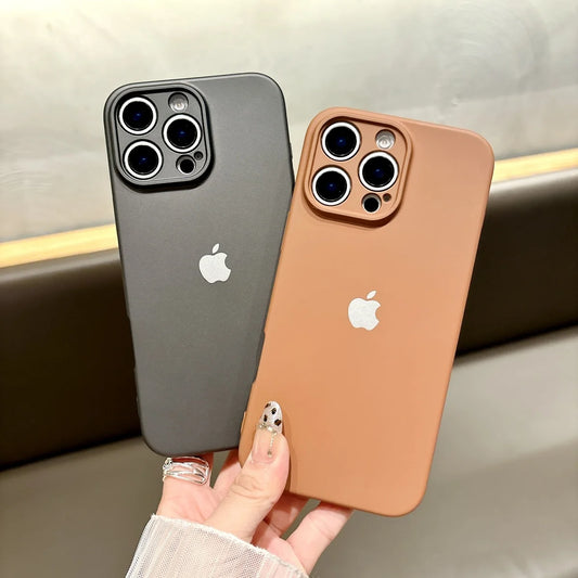 Capa de celular luxuosa fosca com revestimento original para iPhone 11, 12, 13, 14, 15, 16 Pro Max Plus XS, capa protetora à prova de choque com logotipo completo