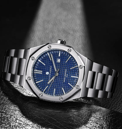 Relógio de pulso masculino SAPPHERO de luxo para negócios em aço inoxidável, esportivo, à prova d'água, resistente, presente para homens