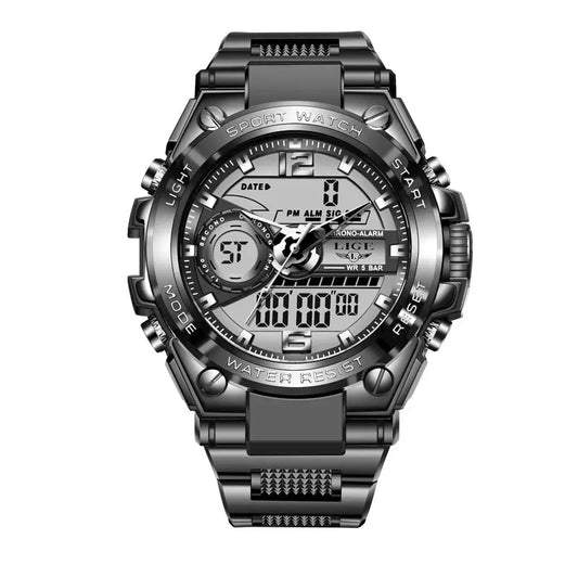 Relógio militar masculino Lige, digital, à prova d'água, 50 m, LED, quartzo, esportivo, grande, relógio masculino